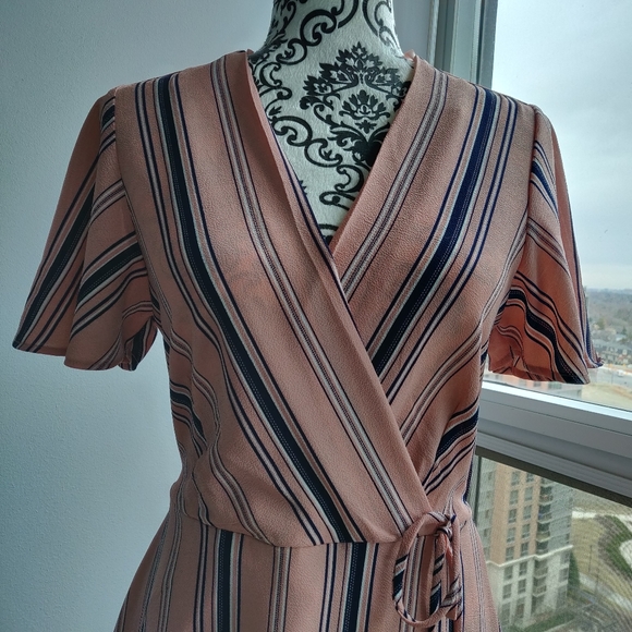 Monteau Wrap Style Stripe Spring Summer Cute Dress - Picture 3 of 8